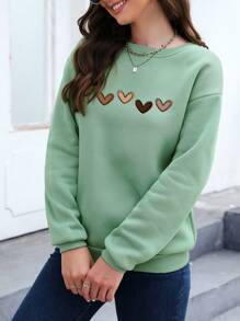 INAWLY In Trái tim Thả vai Áo nỉ - Màu xanh Bạc hà - Xem 3