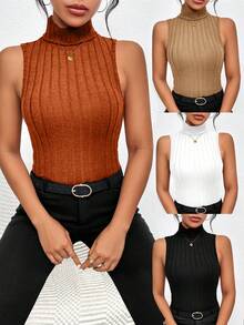 SHEIN Essnce 4入組高領條紋針織背心上衣 - 彩色 - 查看 3