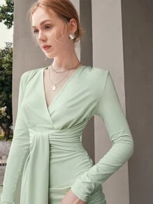 Chiquease Pleated Light Blue Knit Dress Fall Cloth For Women - Baby Blue - View 3