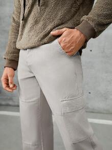 Manfinity Homme Lỏng lẻo Nam Quần jean chở hàng Với Flap túi Bên - Màu Xám nhạt - Xem 3