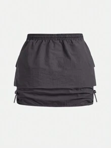 SHEIN 少女編織固體顏色3d口袋束腰裙 - 深灰色 - 查看 2