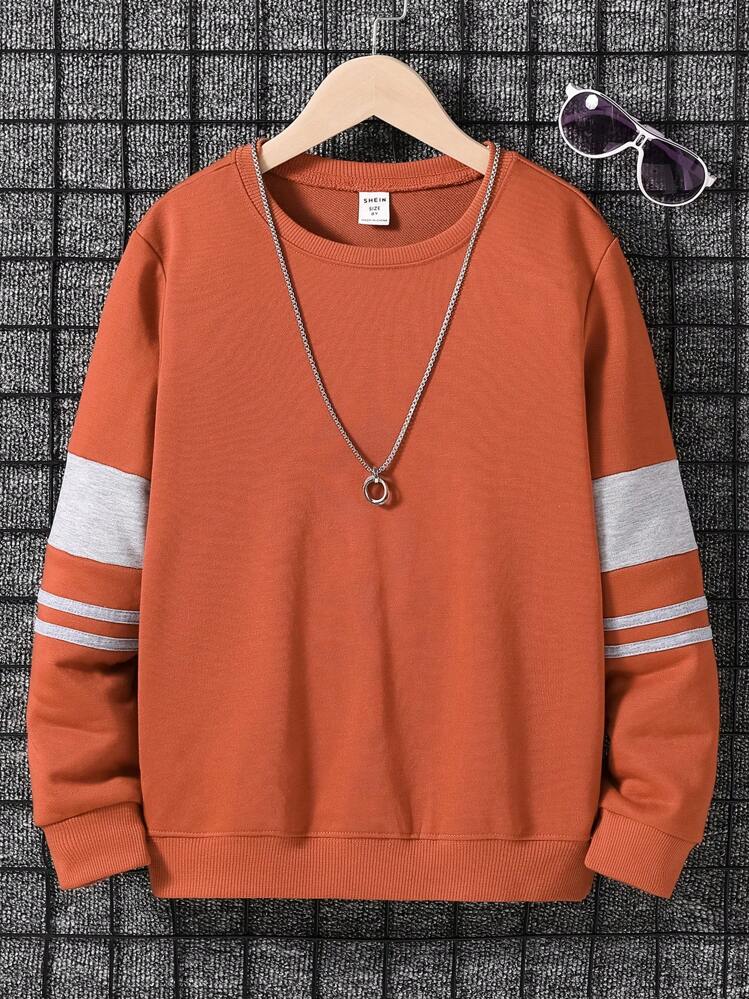 SHEIN Tween Boy Color Block Sweatshirt - Maroon - View 1