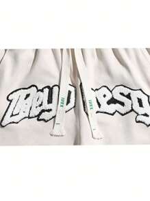 Men's Summer Drawstring Waist Shorts With Embroidered Letter Patchwork Detailing - Apricot - View 4