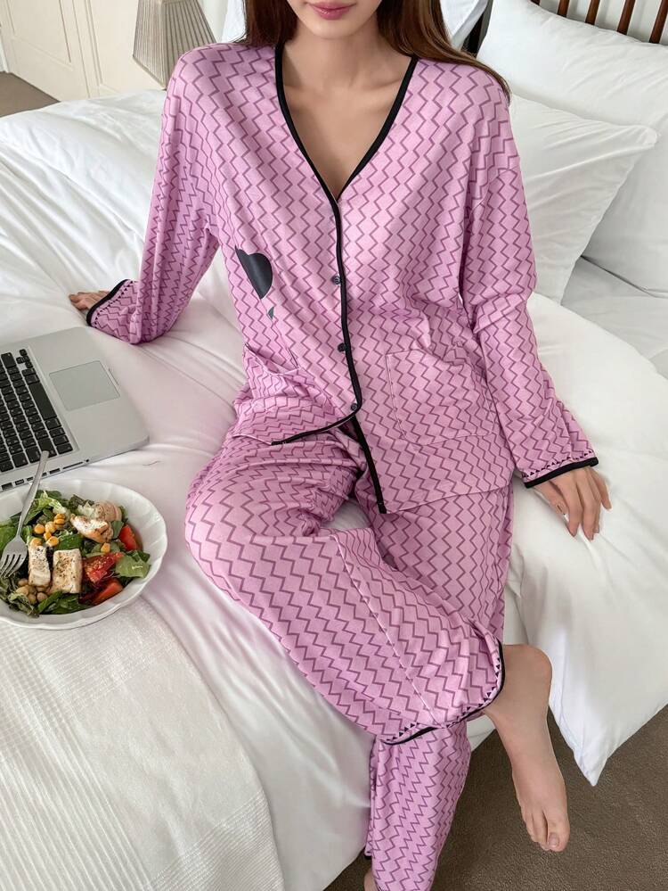 Women's Pink Pajama Set Fall,Winter
