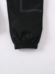 SHEIN 男童大口袋设计裤子 - 黑色 - 查看 4