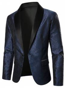 Manfinity AFTRDRK 男士提花單排釦西裝搭配純色褲子套裝 - 藍色 - 查看 6