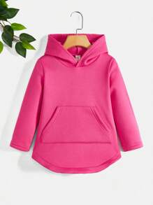 SHEIN 素色連帽衛衣適合女孩(孩子) - 玫紅色 - 查看 1