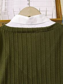 SHEIN Tween Boy Contrast Collar Bow Front 2 In 1 Tee & Pants - Green - View 3