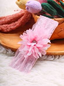 Beborn Baby Girl Rhinestone Decor Lace Socks & Headband Photography Set - Pink - View 6