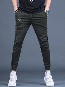 Manfinity Homme 男士腰部抽繩長款長褲 - 深灰色 - 查看 1