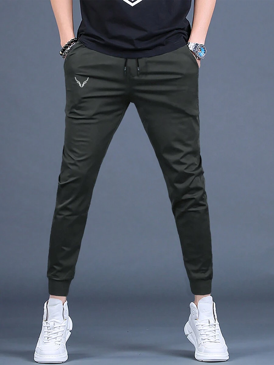 Manfinity Homme 男士腰部抽繩長款長褲 - 深灰色 - 查看 1