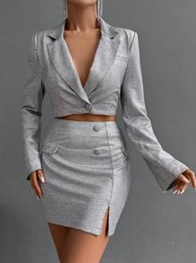 SHEIN Women's Solid Color Suit With Slit Skirt