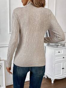 SHEIN LUNE 休閒純色半高領毛衣 - 杏色 - 查看 2