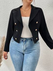 SHEIN Franclia 大碼雙排釦西裝外套 - 黑色 - 查看 5