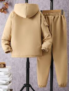 男童保暖夹克和长裤套装 - 卡其色 - 查看 2