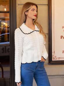 SHEIN Frenchy 女士彼得潘襯領針織開襟衫 - 白色 - 查看 4