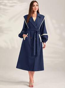 Mulvari 女士圓筒袖腰帶褲子連身衣 - 藏蓝色 - 查看 1