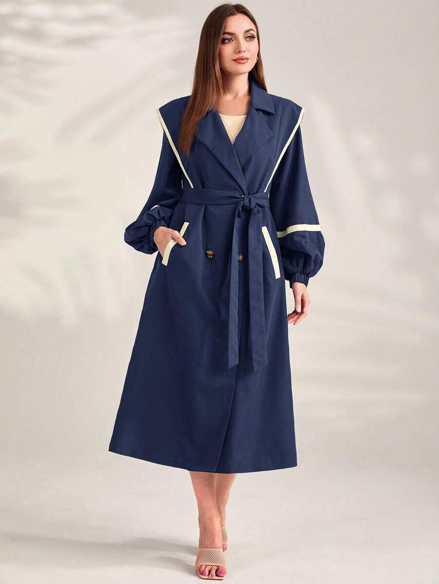 Mulvari 女士圓筒袖腰帶褲子連身衣 - 藏蓝色 - 查看 1