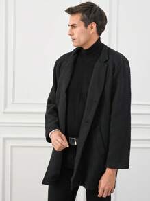 RueChic 男士純色羊毛料外套 - 黑色 - 查看 4