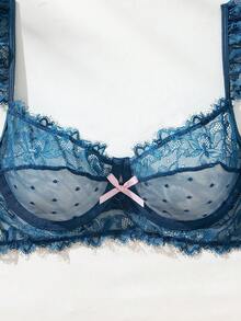 Set de lencería con encaje floral con aro - Agua verde azul - Ver 4