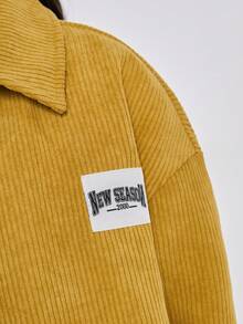 SHEIN 少女字母拼接抽肩灰絨衫和褲子 - 黃色 - 查看 6