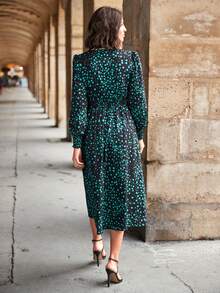 SHEIN Clasi In vết tròn Polka Hem cao-thấp Tách Đầm - Nhiều màu - Xem 2