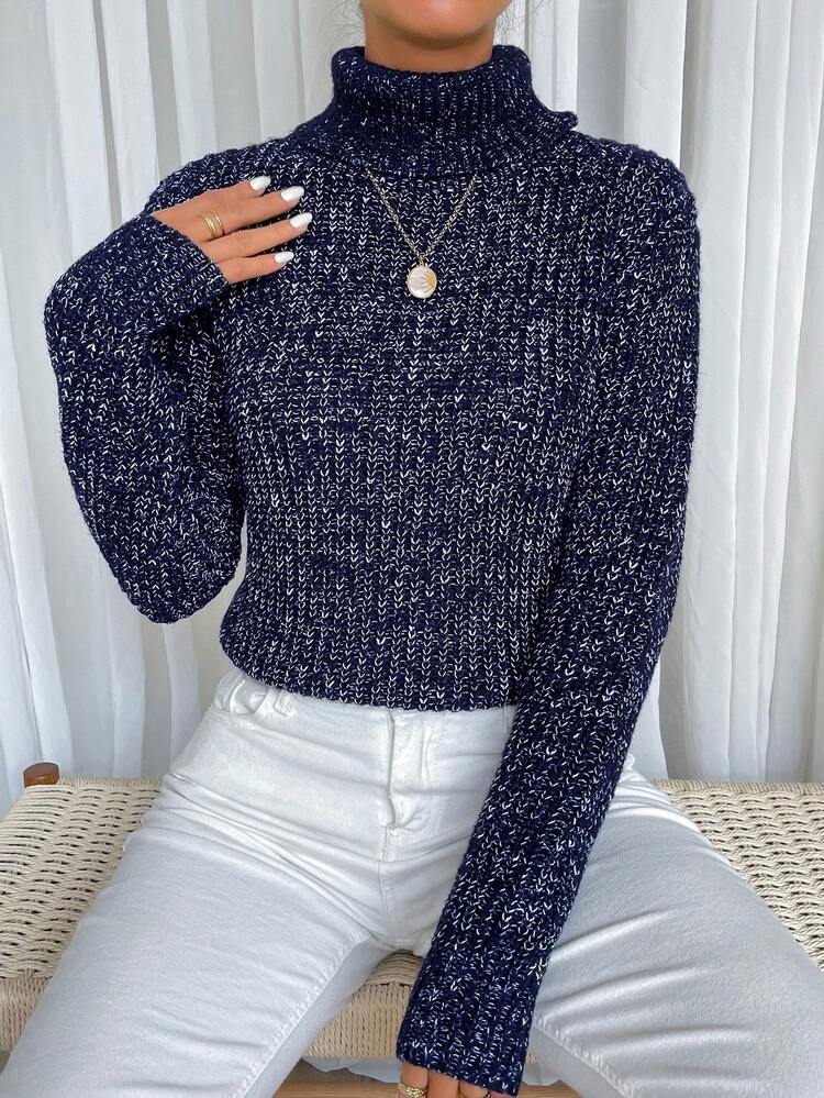 Turtleneck Marled Knit Pullover Fall Winter Sweater