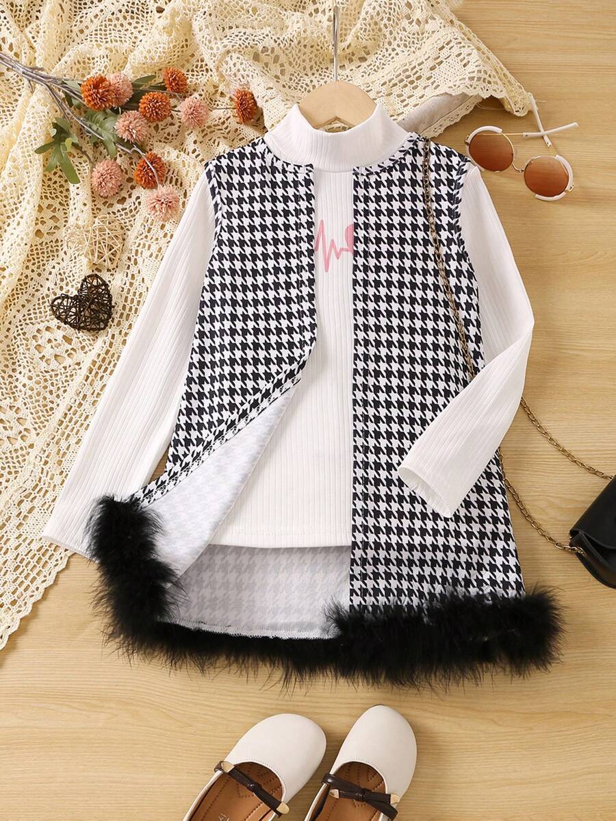 SHEIN 幼兒女童毛茸細節猎齿無袖背心外套 - 黑色 - 查看 1