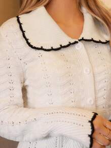 SHEIN Frenchy 女士彼得潘襯領針織開襟衫 - 白色 - 查看 3