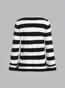 Teen Girl Striped Pattern Ripped Sweater