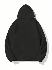 Manfinity Homme Men's Stylish Hooded Sweatshirt With Printed Text - Black - View 2