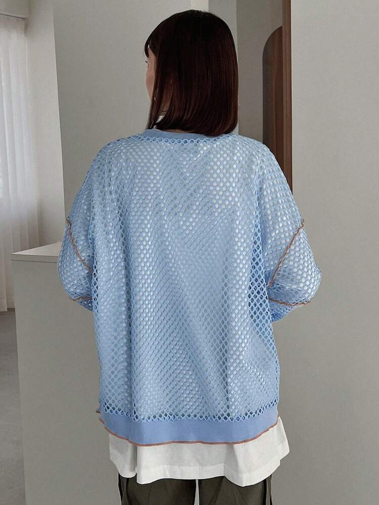 Women's Hollow Out External Stitching Top Long Sleeve Women Tops