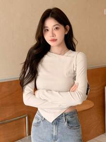 Dazy Star 纯色不对称领口长袖女式上衣