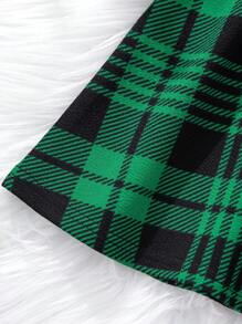 SHEIN Young Girl Plaid Print Bow Front 2 In 1 Dress - Green - View 6