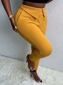 Slaydiva Plus Foldover Waist Skinny Pants - Yellow - View 4