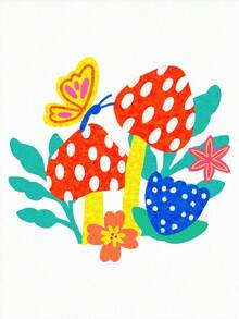 Dany Xavier Mushroom Print Drop Shoulder Tee - White - View 2