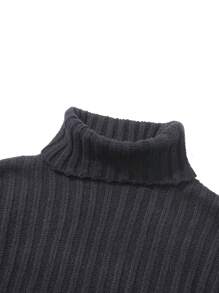 SHEIN Unity Women's High Neck Solid Color Drop Shoulder Sweater Knit Pullover Fall Winter Outfit - Black - View 6