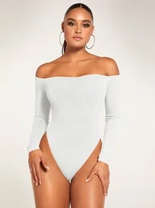 Silquee Off Shoulder Slim Fit Bodysuit - White - View 7