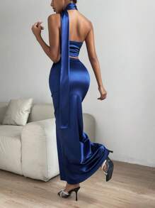 SHEIN X Bru Zolique 單肩垂墜短款上衣&魚尾短裙 - 藏蓝色 - 查看 2