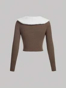 SHEIN MOD 羊絨領口鎖眼領套頭毛衣 - 摩卡棕 - 查看 2