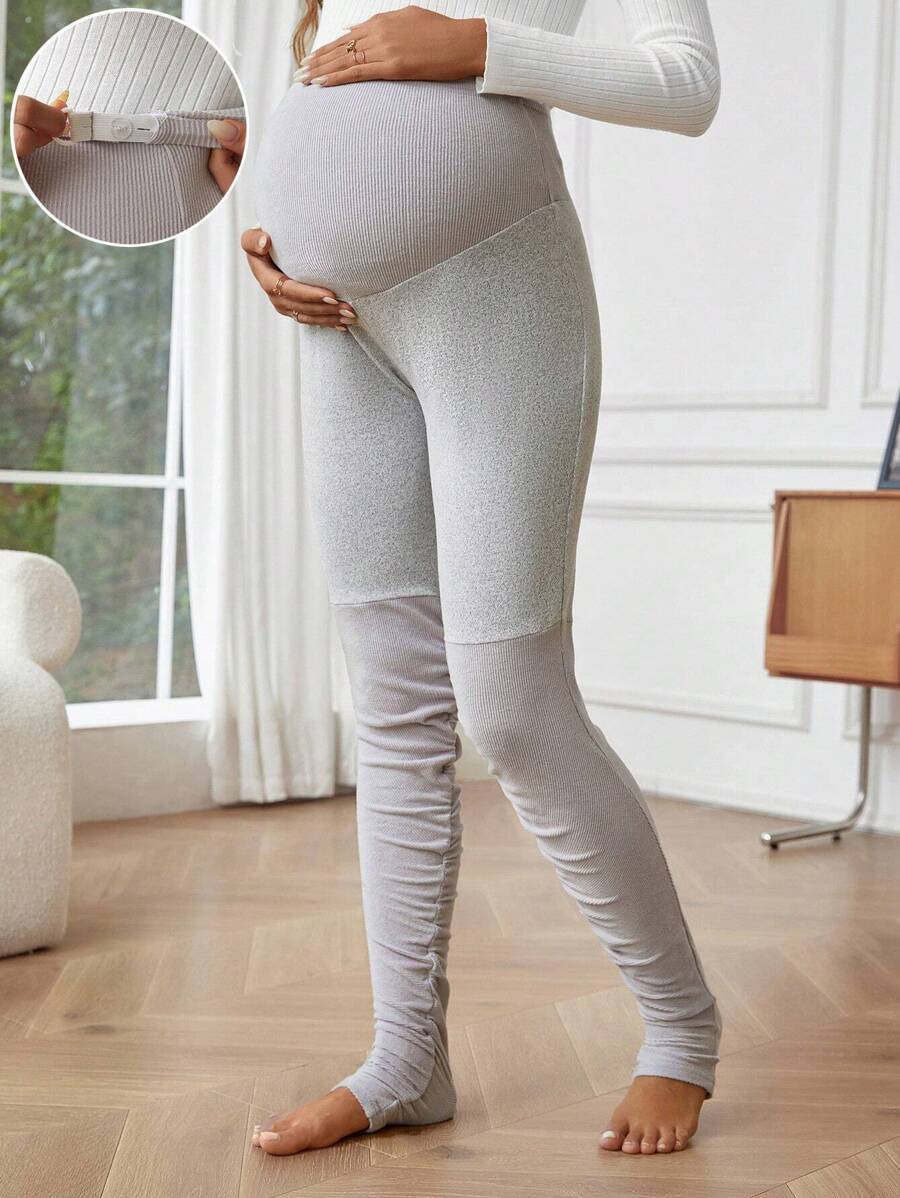 SHEIN Maternity Adjustable Waist Stirrup Leggings - Grey - View 1