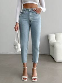 EURMUSE Casual Slant Pocket Mom Fit Jeans - Light Wash - View 1