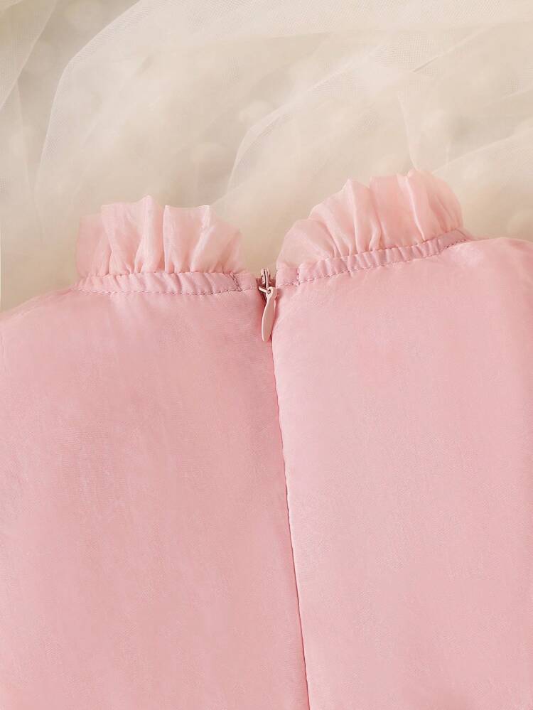2-Piece Set For Baby Girls,Pink,Summmer,Tropical,2nd Birthday,Solid Color Glossy Cap Sleeve,Ruffled Flounces,Cute Bow Elastic Waist Shorts,Comfortable
