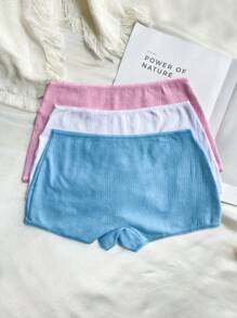 Women's Solid Color Lace Trim Comfortable Boyshorts (3pcs/set) - Multicolor - View 2