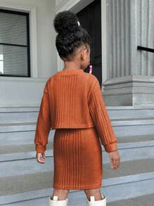 SHEIN Cô Gái Trẻ Hem cao thấp Áo thun & Váy Dây - màu nâu - Xem 4