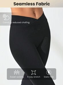 Lifespree 女士交叉腰喇叭運動褲 - 黑色 - 查看 3