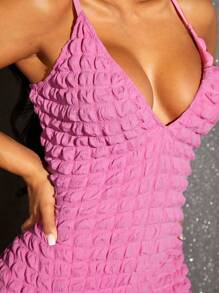 SHEIN SXY 素色木耳邊吊帶洋裝 - 粉色 - 查看 3