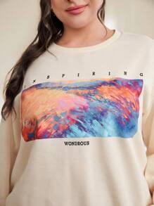 Mulvari Plus Letter Graphic Drop Shoulder Sweatshirt - Apricot - View 6