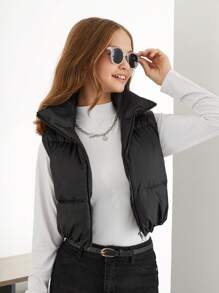 RueChic Teen Girls' Vest Jacket - Black - View 1
