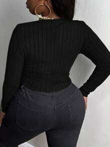 Slaydiva Plus Surplice Neck Knot Front Crop Tee - Black - View 2